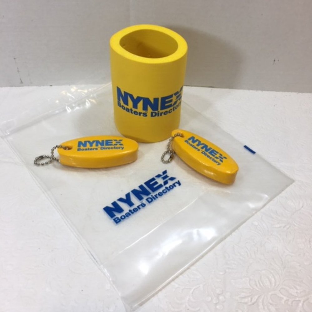 VTG 80's NYNEX Boaters' Directory-2 Yellow Floating Key Chains-1 Yellow Koozie